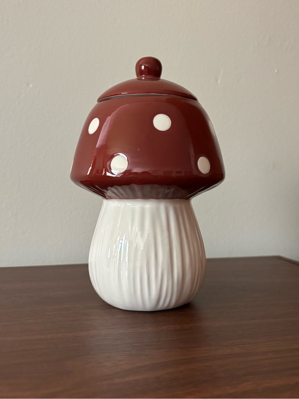 Maroon and Cream, Mushroom Shaped Canister